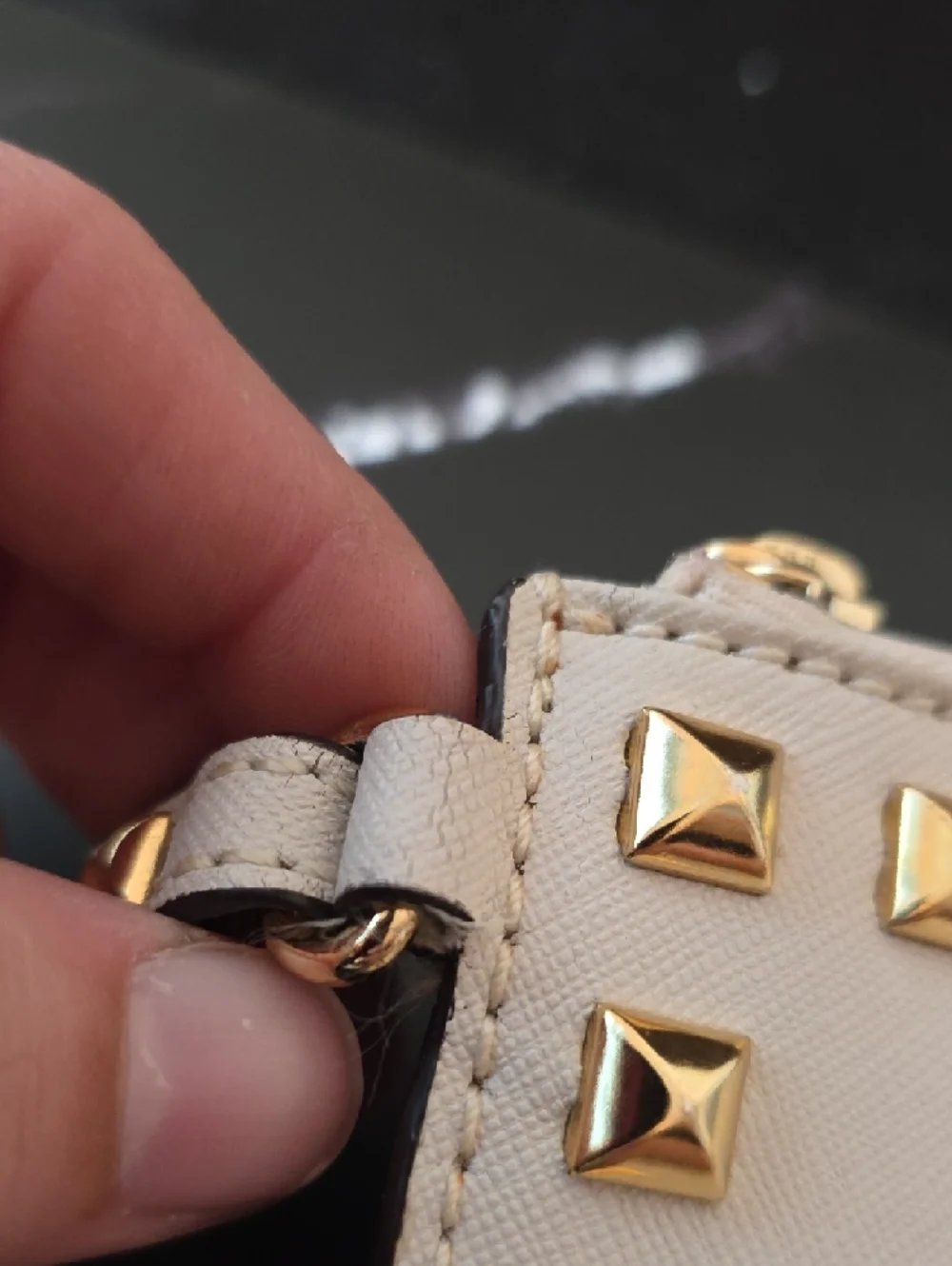 NWT Michael Kors Cream Leather Studded Wristlet with Gold Hardware